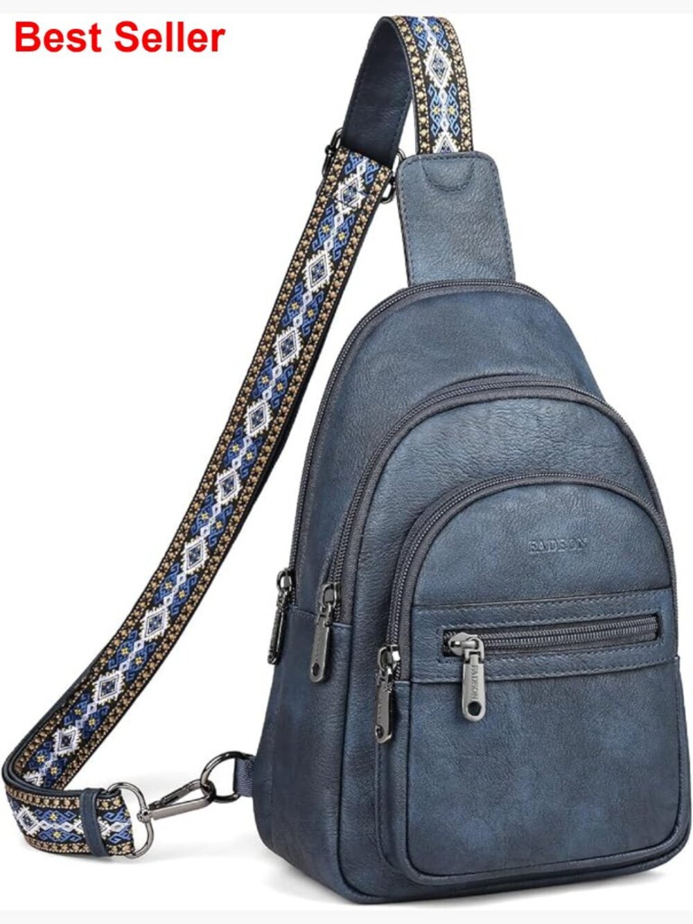 Vegan Leather RFID Sling Bag Tri-Zip Crossbody Backpack for Travel